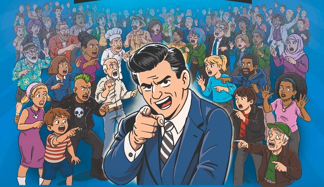 A crowd of players accusing each other in You Farted!